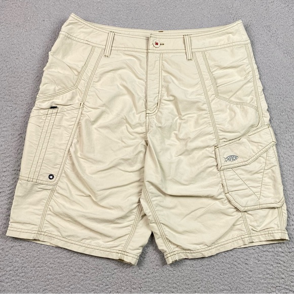 AFTCO Fishing Men's Size 34 Beige Cargo Outdoor Stretch Nylon Shorts 10" Inseam - Picture 1 of 11